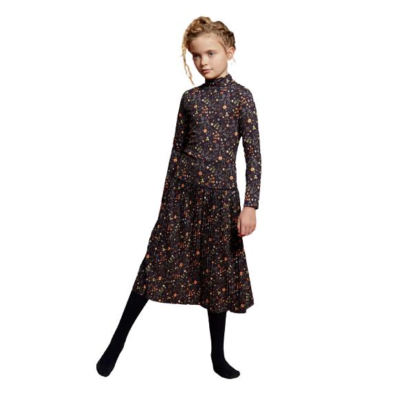 2023 Latest Style Kids Girls Floral Pleated Dress Maxi Standard Dress Design For Winter