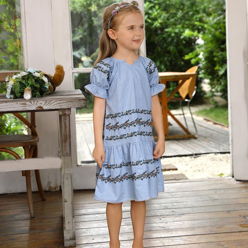 Fashion Casual Girls Embroidery Cotton Dresses For Summer