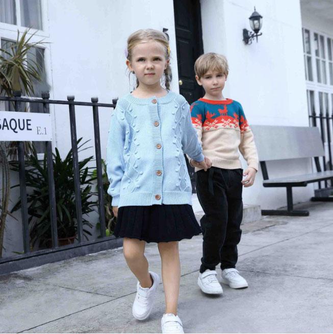 China Manufacturer Customized Girls Blue Color Sweater Cardigan