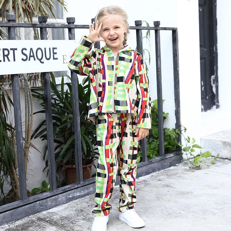 Fashion Child Girls Zipper Up Jacket And Pants Clothing Set
