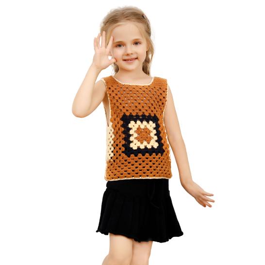 Guangzhou Custom Hand-Crocheted Girl Sweater Vest Matching Girls Skirts Girls Outfits Set