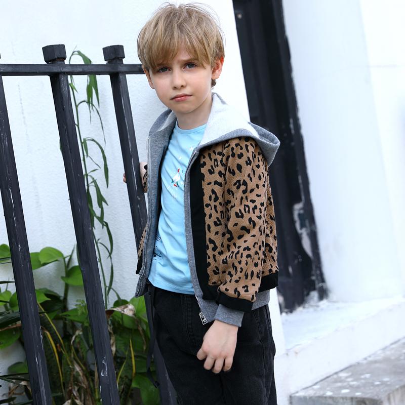 Customized Boys Leopard Hoodie Fashion Winter Jacket Casual Coat