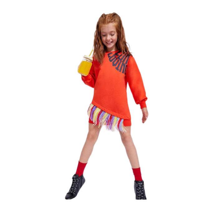 OEM Girls Clothing Orange Pullover Crew Neck Sweatshirt Dress