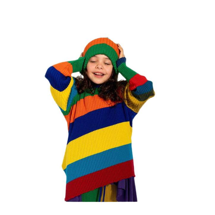 OEM Girls Clothing Flat Knitting Warm Sweater Contrast Color
