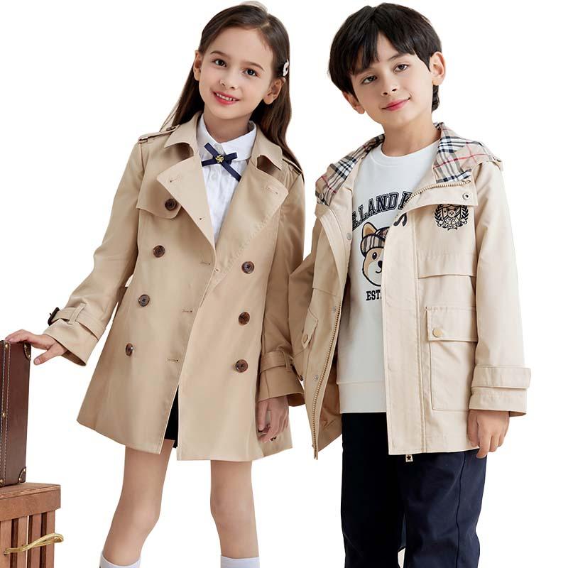 Manufacturer Of Fashion Kids Clothing Girls Coat Khaki Trench Boy Coat