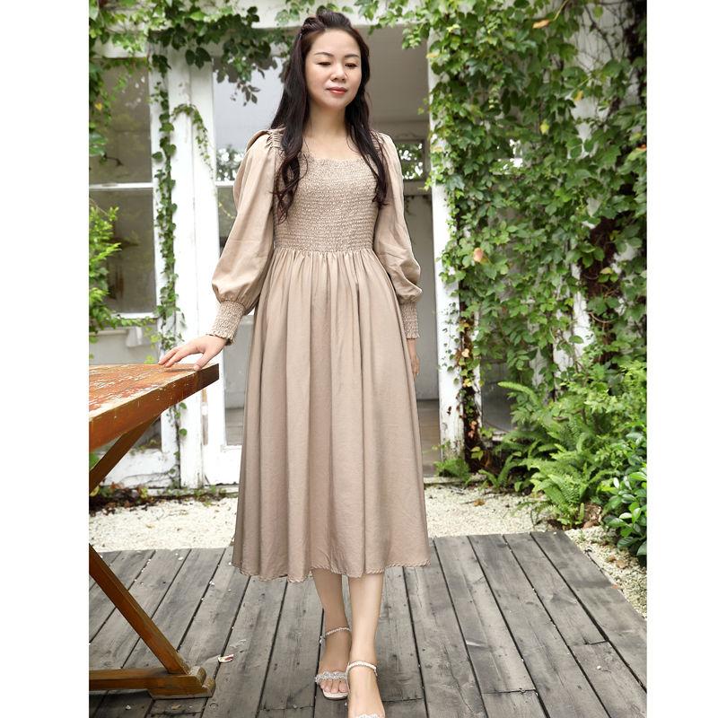 Customized Square Neck Women Casual Khaki Dresses For Summer