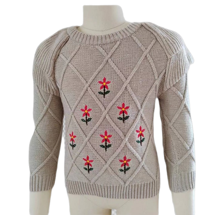 Fashion Knitted Sweater Custom Logo Ruffle Sleeve Casual Kids Knit Sweater With Embroidery