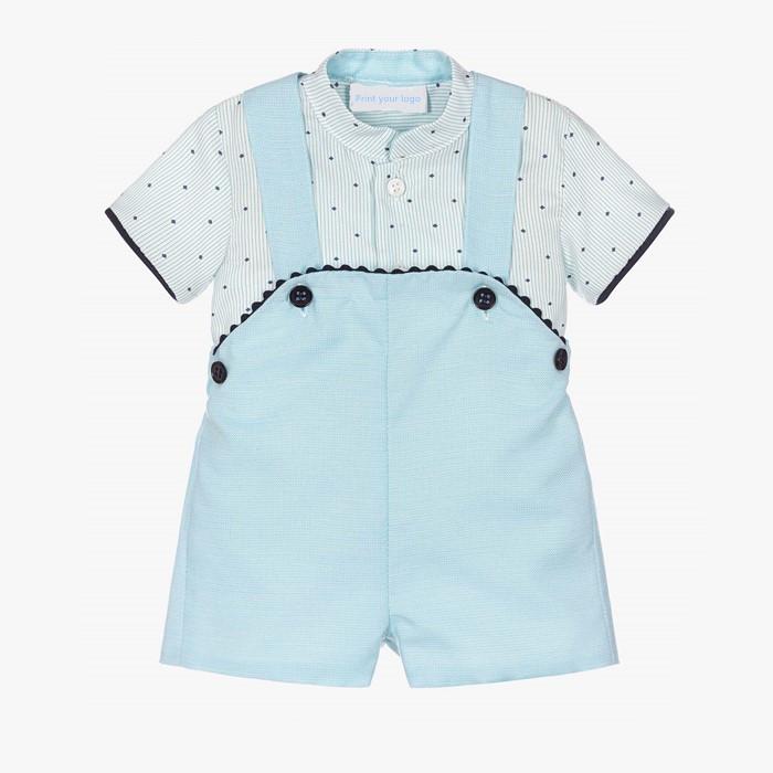 Boys Summer Suit Short Sleeve Cotton Two Piece Suspenders