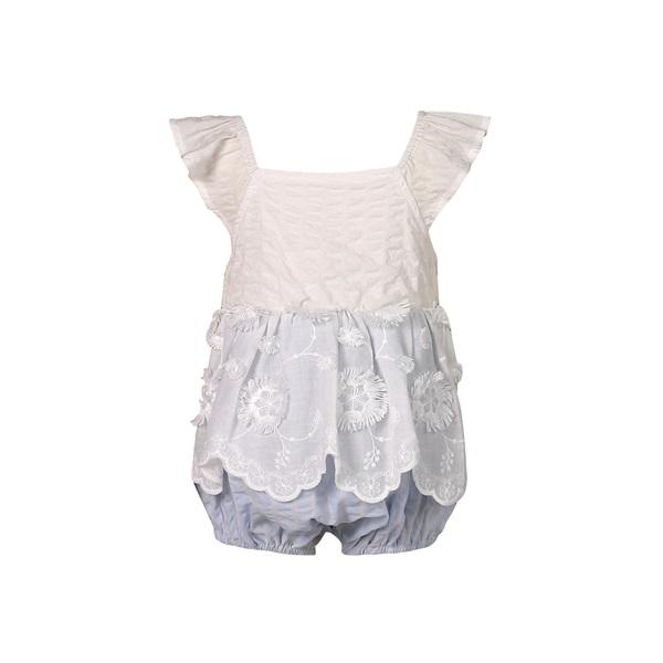 Custom Summer Short Sleeve White Blue High Quality Kid Embroidery Fabric Baby Romper