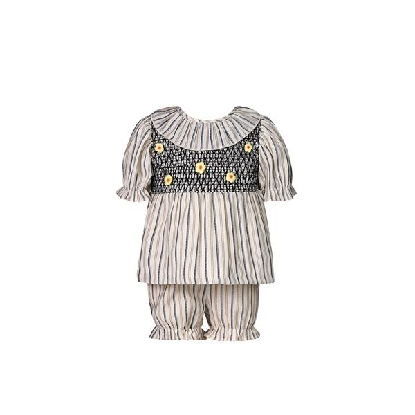 Custom Summer Short Sleeve Stripe High Quality Kid Embroidery Fabric Baby Clothes Set