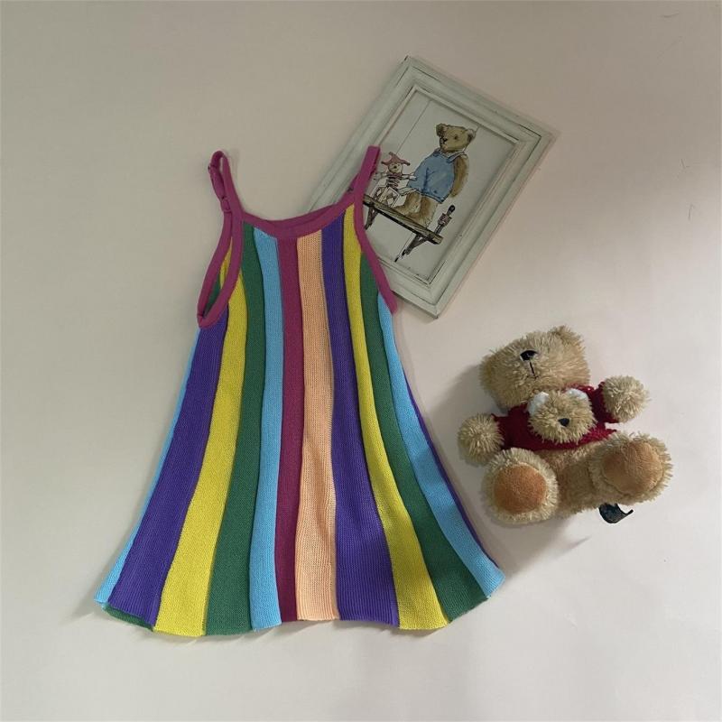 OEM Girls Clothing Flat Knitting Warm Dress Contrast Color
