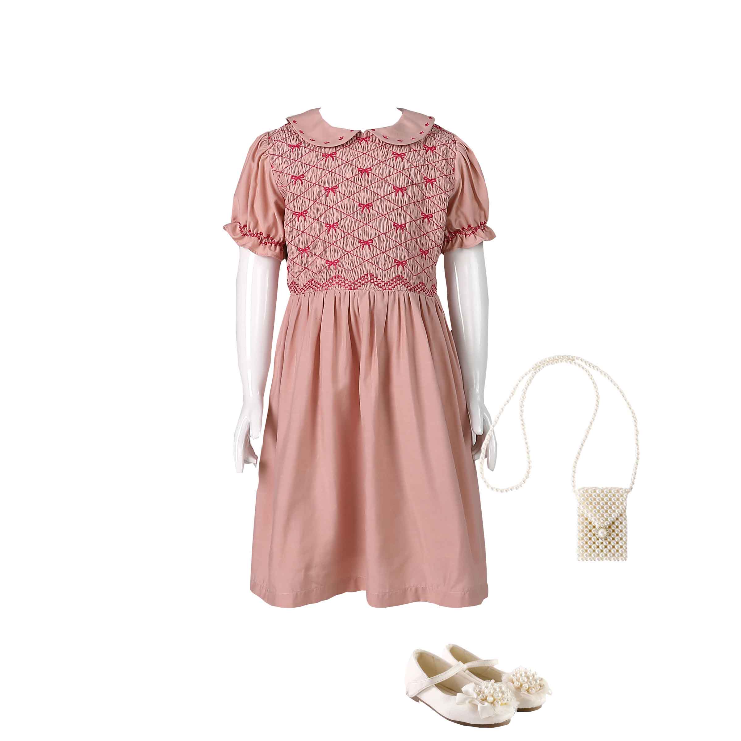 Custom Girl Dress With Smocking And Bow Embroidery