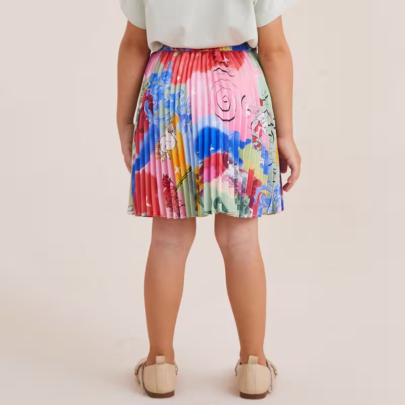 Custom Digital Print Pattern Summer Toddler Pleat Skirt With Flat Waistband