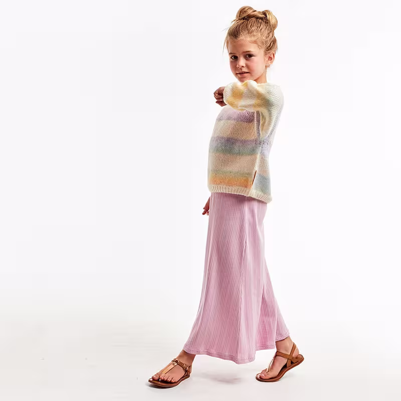 Rainbow Stripe Rayon Polyester Soft Handfeel Girl Sweater In Raglan Sleeve-1684917765394951