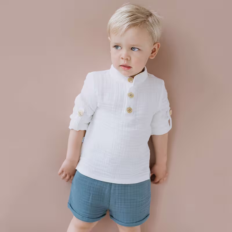 Double Layer Organic Cotton Muslin Summer Toddler Boy Clothing Sets For Daily Wear-1684909757379336