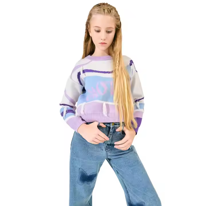 Girls' Cardigan Sweater Fashionable Pullover Closure Knitted with Cotton and Wool for Autumn Winter Seasons for 12-Year-Old