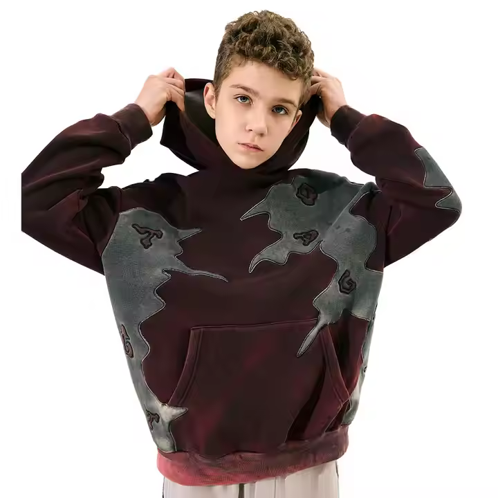 Unisex Smart and Casual Hoodies for Kids 12 Years and Under Autumn Knitted Fabric Hooded Collar with Printed Design