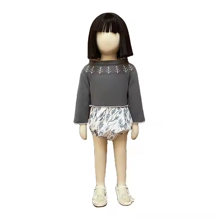 gaoteng organic cotton embroidery toddler girls baby romper soft comfortable long sleeves non-pilling gray sweater baby clothes