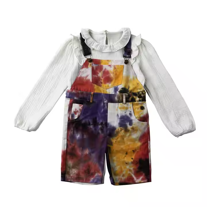 unisex clothing sets for boys girl tie-dye dress shirts and overall shorts children Customized styles