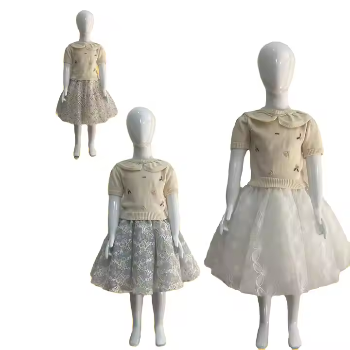 Wholesale girl outfits children's cotton polyester clothing children's summer knitting shirt and skirt