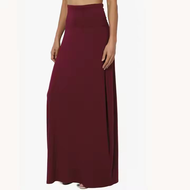 Clothing Custom Women's Casual Solid Draped Jersey Foldable Waist Relaxed Long Maxi Skirt