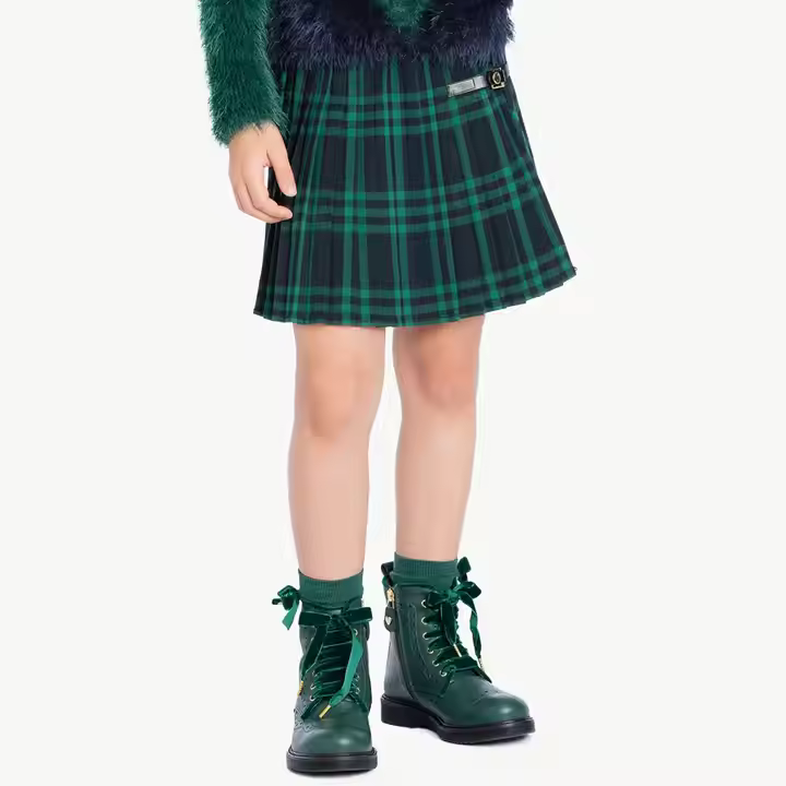 Customized Kid school uniform Girl ruffle plaid mini skirt manufacturer