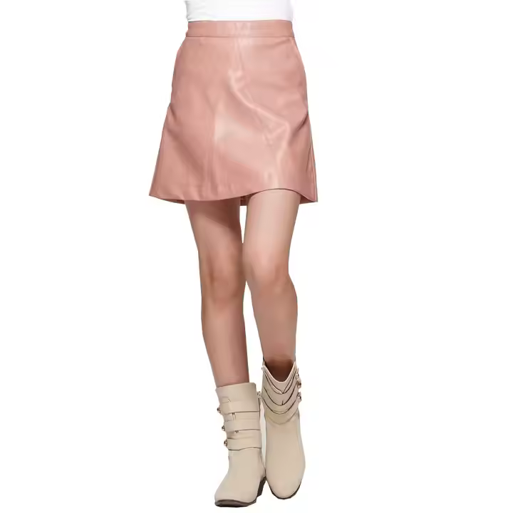Custom boutique fashionable pink color a-line teen girl leather skirt for girls