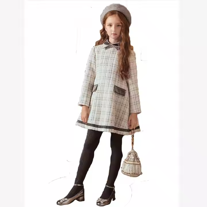 2025 long sleeve baby girl wool dress with collar