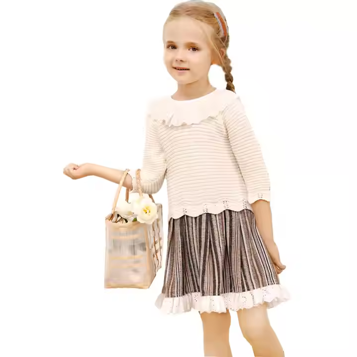 Guangzhou fashion children clothing factory Latest Design Winter good stretch mock neck dresses quality girl dress