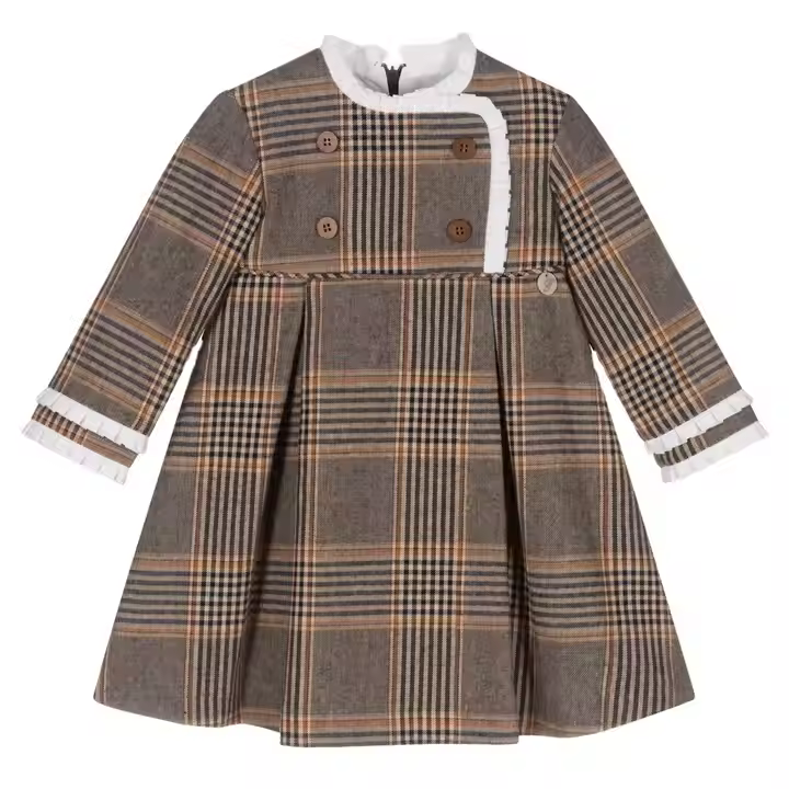 Customized kids clothing winter cotton plaid dress for teenage girl child dress