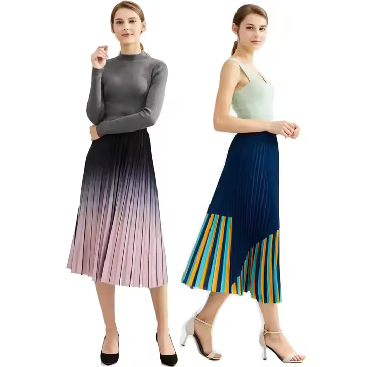 Customized your own design shade colors printing teenager high waist skirt pleated midi skirt