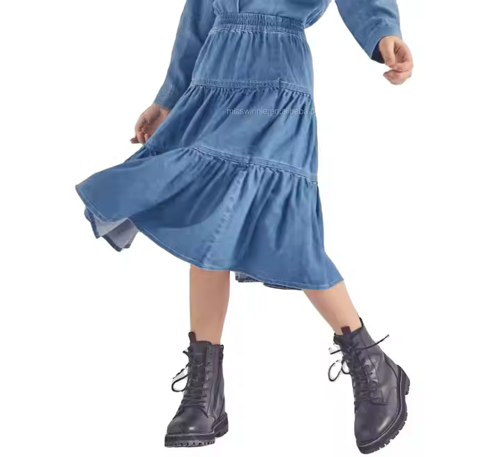 OEM summer cotton washable girls denim skirt girls jean skirt with elastic band