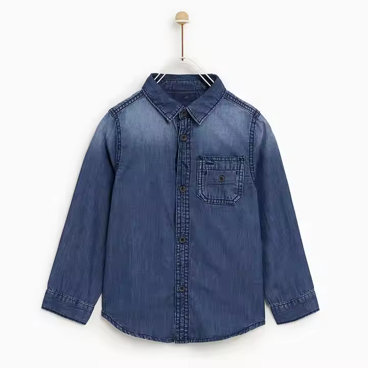 Classical design washing cotton denim shirt long sleeve casual shirt boys shirt