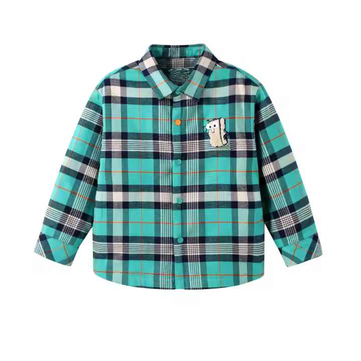 Wholesale custom autumn winter kids clothes long sleeves green plaid toddler boys shirt for cotton good quality kids shirt