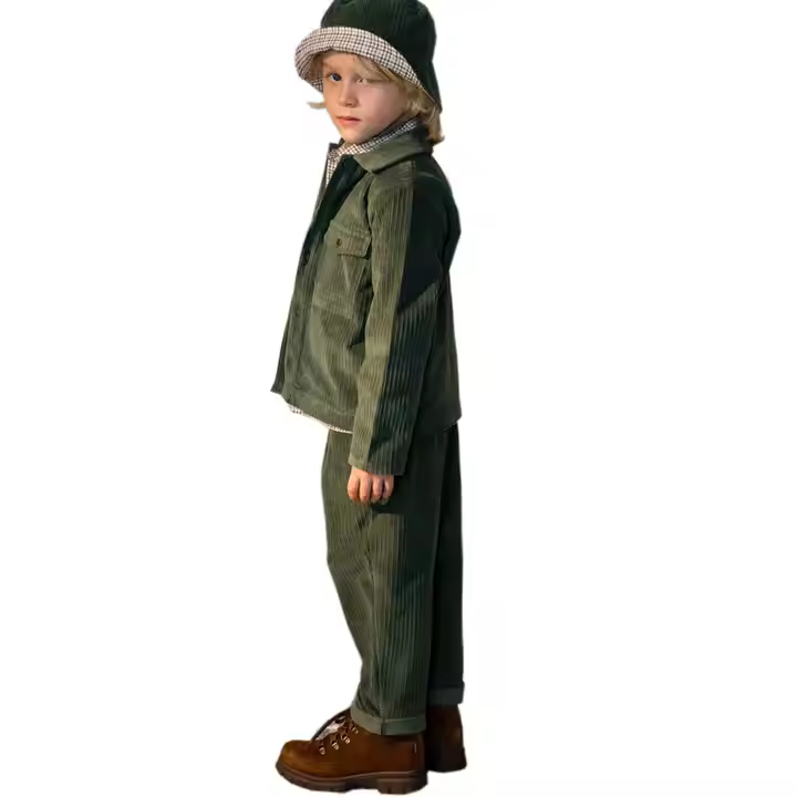2025 Winter trend fashion children shirt olive green corduroy toddler boys shirt 2-7 years old