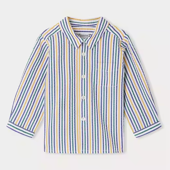 2024 hot sell kids cotton Shirts Coat Jacket with blue strip Long sleeve toddler baby boys Shirt for children kids clothes