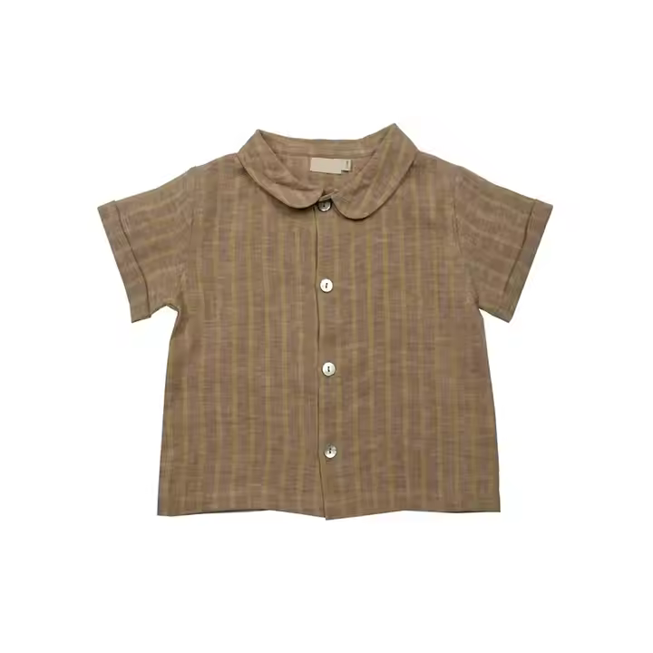 Summer baby boys Short sleeve shirt casual striped linen cotton t-shirts custom kids tops linen baby shirt
