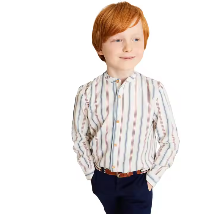 Custom Grandad Collar Kids Striped Summer Long Sleeve Polos Factory Direct Shirts for Boys