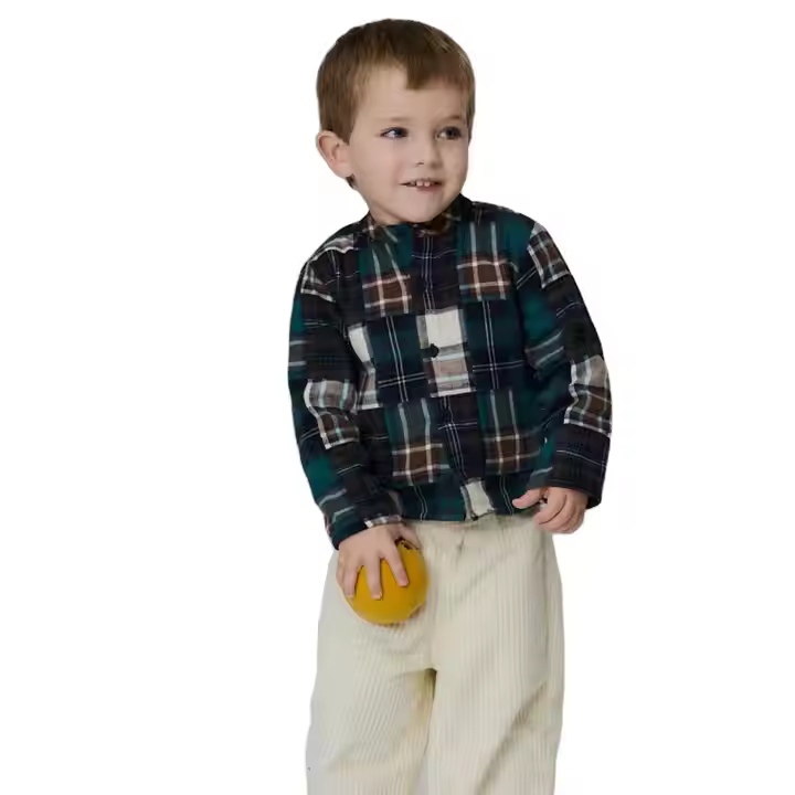 Wholesale Custom Kids Clothing Long Sleeve Plaid Shirt for Boys Handmade Cotton