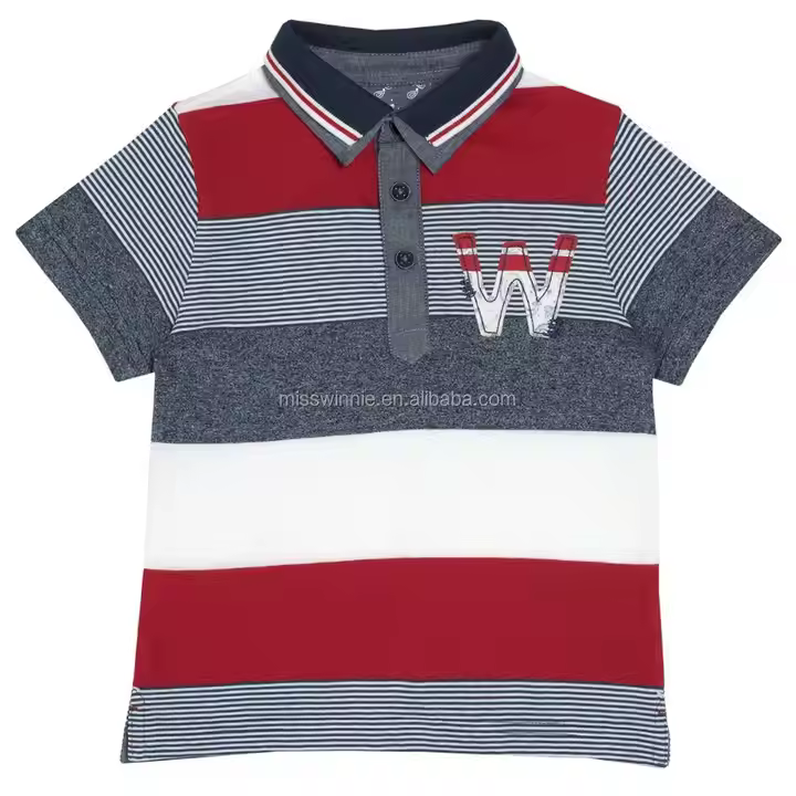 Kids Boy Cotton Polo Shirt Short Sleeve Stripe Pattern Casual Style