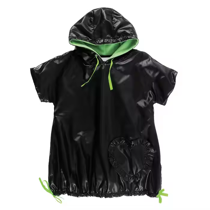 2025 latest fashion hooded cool girl t-shirt synthetic leather PU leather drawstring pocket t-shirt