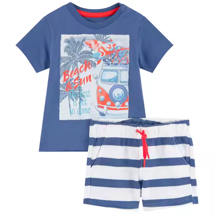 Guangzhou kid garment factory boys clothing set knitted t-shirt and shorts wholesale