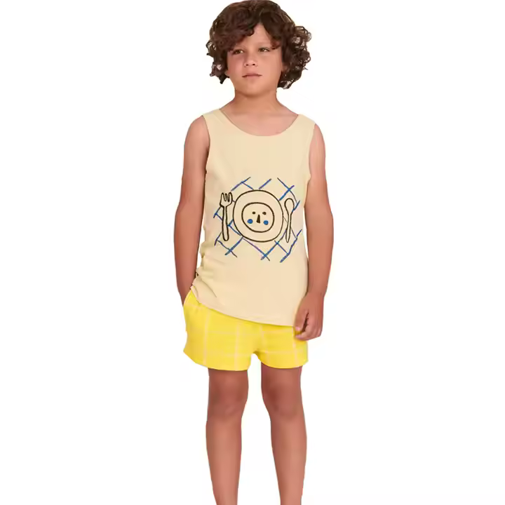 Beige color sleeveless summer custom logo tank top kids high quality comfortable printed boy's t-shirts