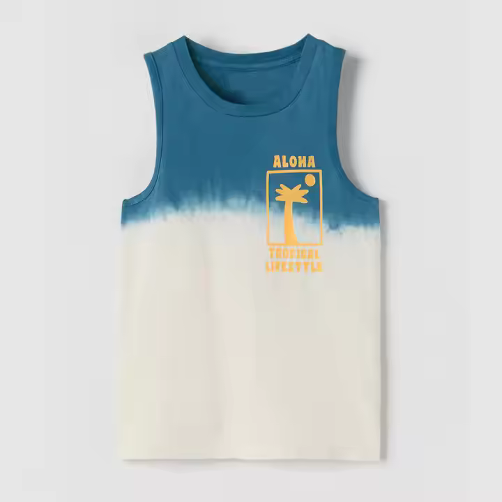 Teen Top White Cotton Summer Tank Tops for Kids Boys Casual Style Jersey Fabric with Animal Pattern Tank Top Set