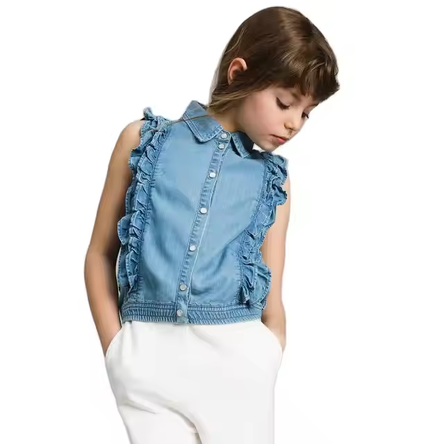 Hot sale private label brand washable cotton jeans shirt denim casual girls denim shirt factory