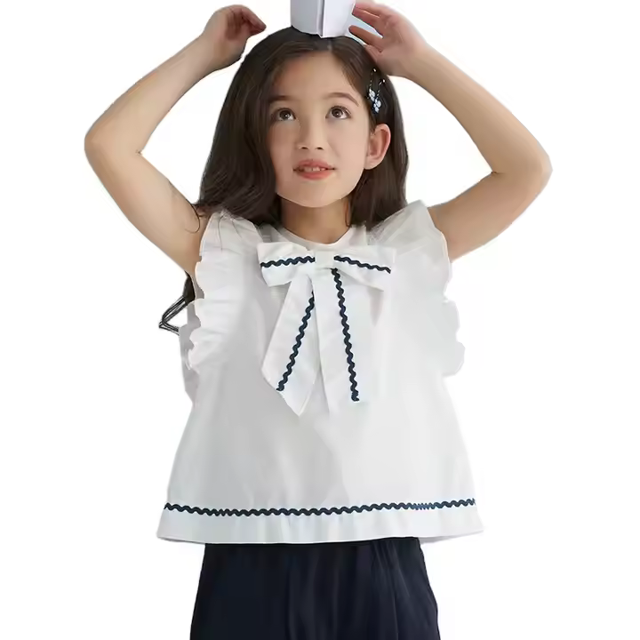 White Striped Tank Top for Girls Casual Short Sleeve Jersey for Summer Kids and Toddlers