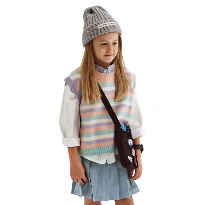 Casual Crop Top for 11-12 Year Old Girls Kids Jersey Top with Striped Pattern and Short Sleeves