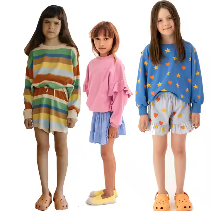 Custom Private Label Sweatshirts for Girls Colorful Stripes Ruffles Sleeves Fashion Prints Cotton Pullover Kids sweatshirt