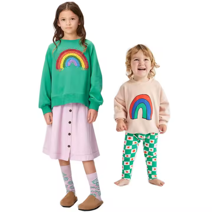 Popular Rainbow Print Kids Sweatshirt Toddler Custom Embroidery Sweatshirts Tops Sweatshirt for Baby Girls/Boys