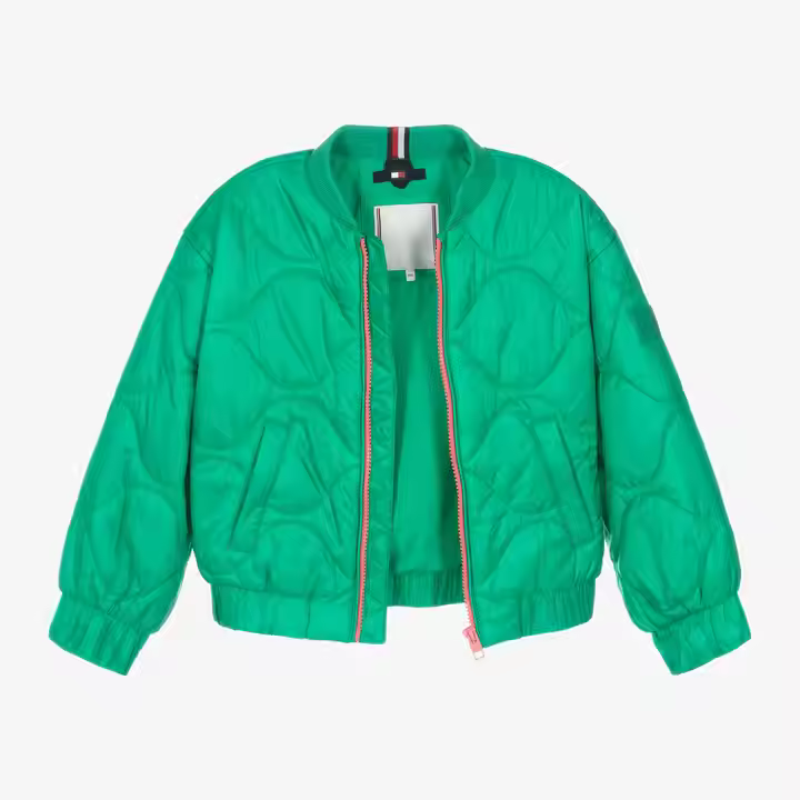 Quilted Winter Jacket for Girls 11 Years Old Solid Pattern with Zipper Closure Cotton Filled-Jacket